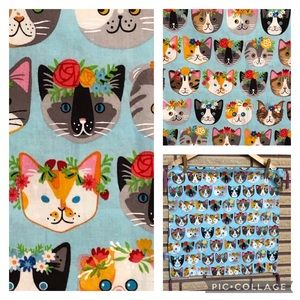 Floral Cat Faces Throw Pillow Cover - Cat Pillow Cover -Cat Accent Cushion Cover